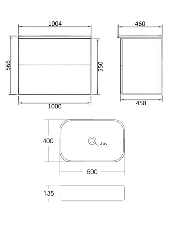 Тумба с раковиной подвесная 100 см, Orange Otto Ot-100TuMDF+B05-500W белый глянец